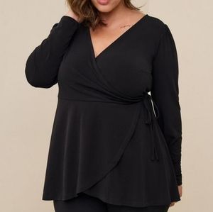 Torrid Size 0 Black Surplice Studio Knit Wrap Long Sleeve Top